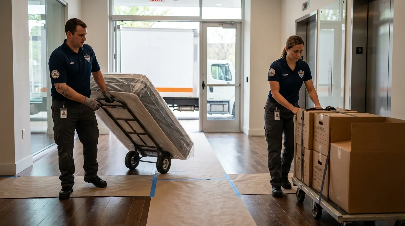 Professional apartment movers loading elevator in Sumrall, MS